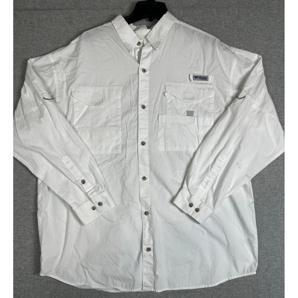 Columbia PFG Fishing Shirt Mens XL White Camp Long Sleeve‎ Vented Utility Pocket
